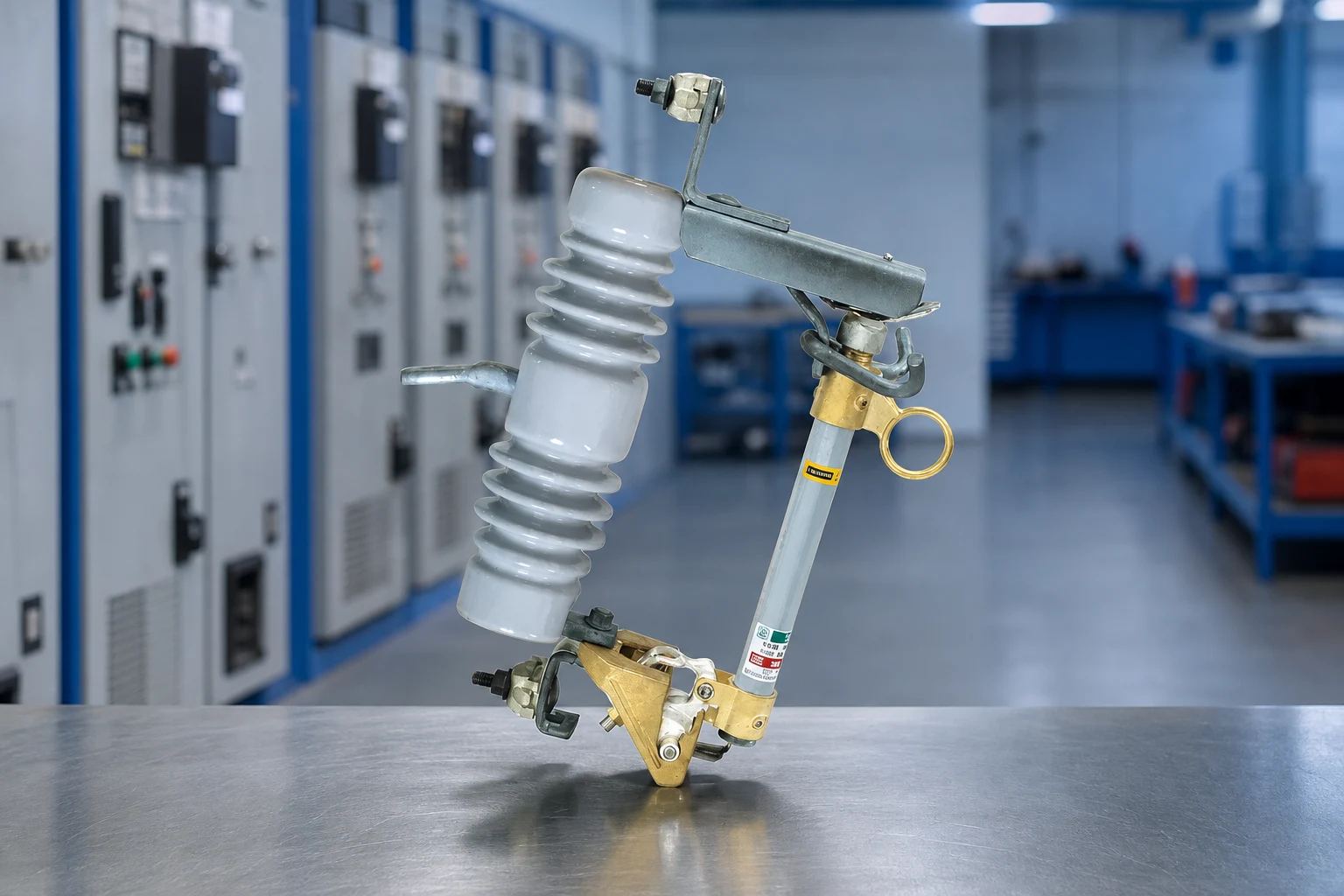 FUERTE fuse-cutout — official product photo with illustrative scene background (not a real site photo)