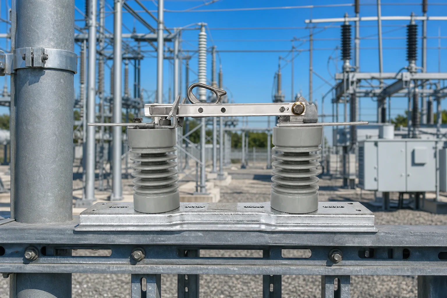 isolating switch — FUERTE official product with illustrative industrial background (not a real site photo)