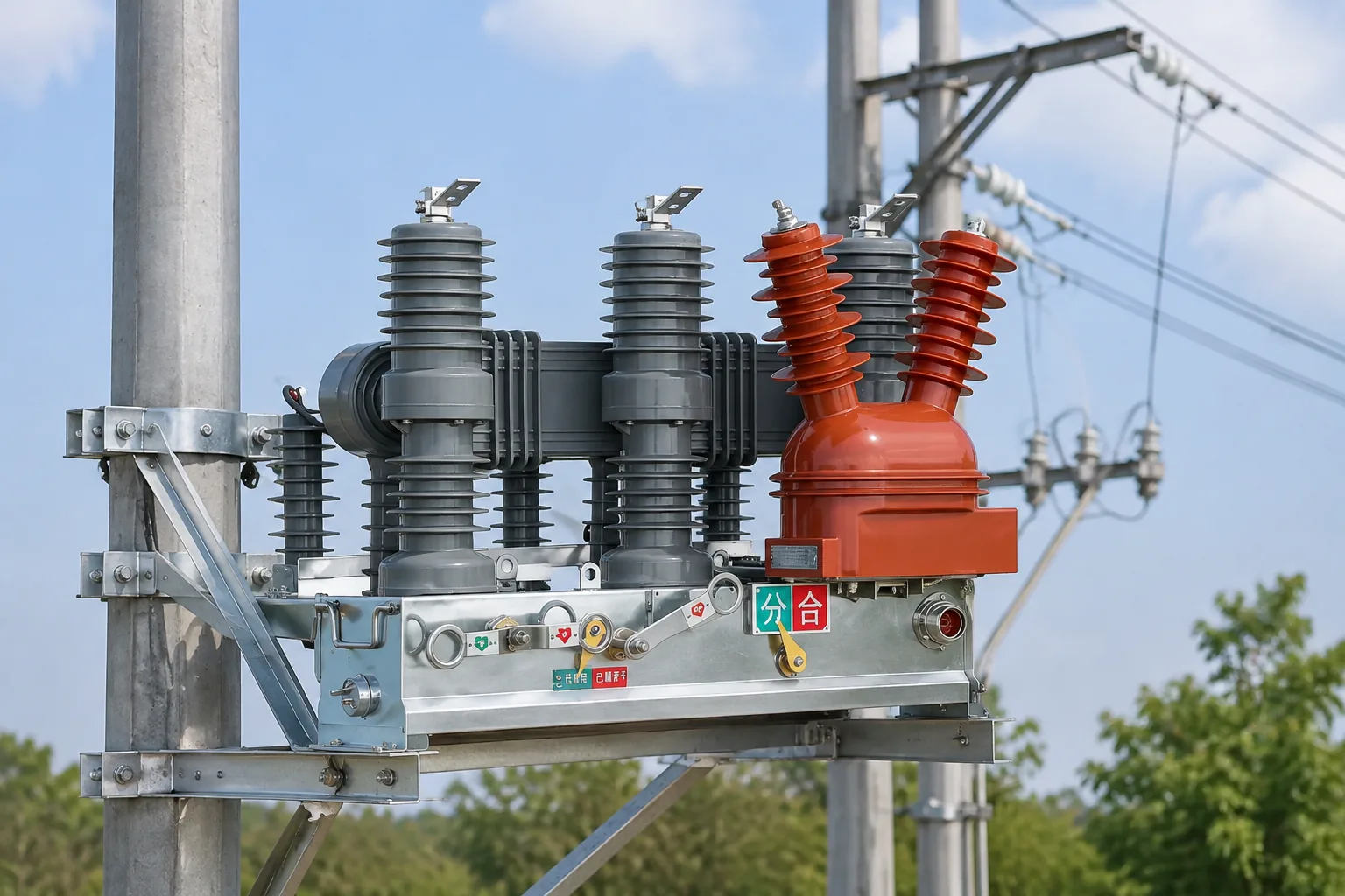 Column vacuum circuit breaker product image for evaluating outdoor medium-voltage installation requirements