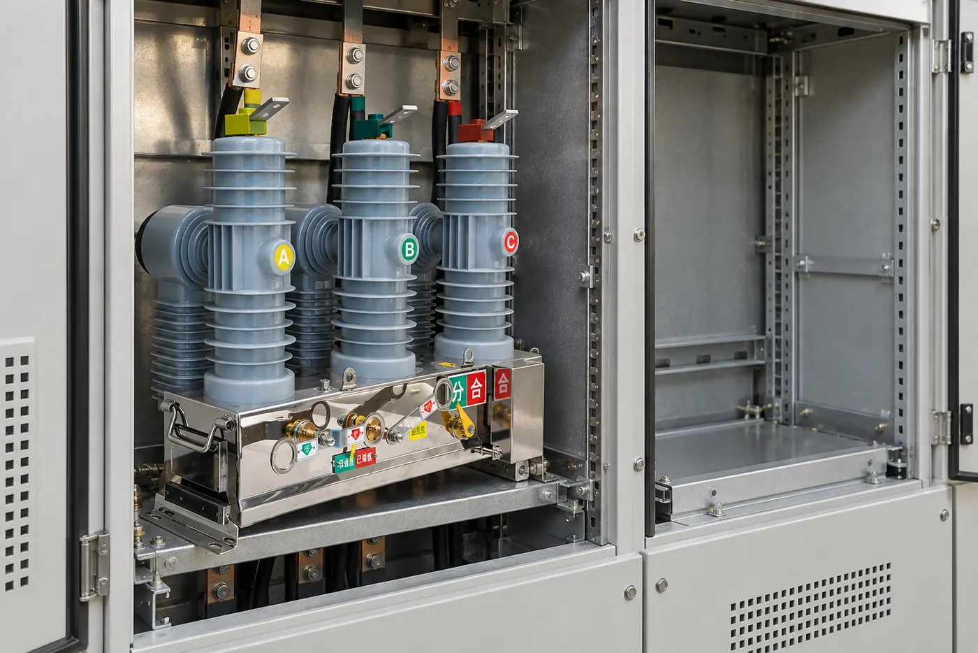 Engineers reviewing breaker duty-cycle and coordination documents for a switchgear project