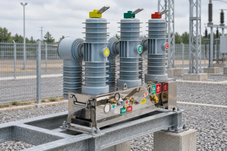 Outdoor vacuum circuit breaker installed in a utility substation