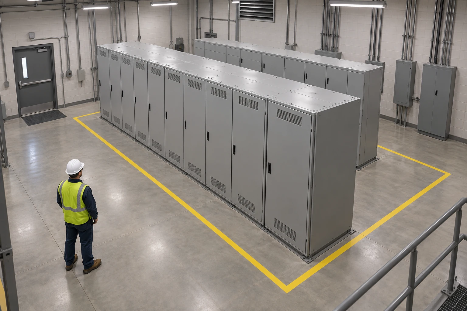 Maintenance access and fault-isolation zones illustrated across a metal-enclosed distribution lineup