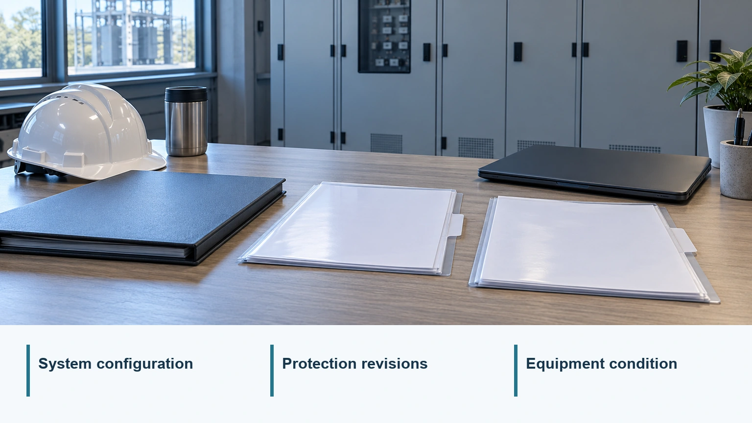 Engineering records prepared for checking system configuration, protection revisions and equipment condition