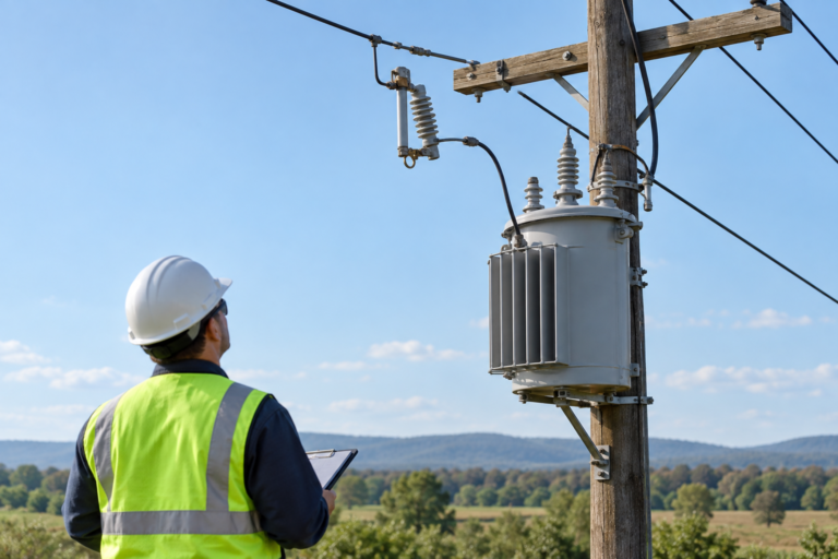 Pole-mounted transformer and dropout fuse cutout reviewed for overhead-line protection