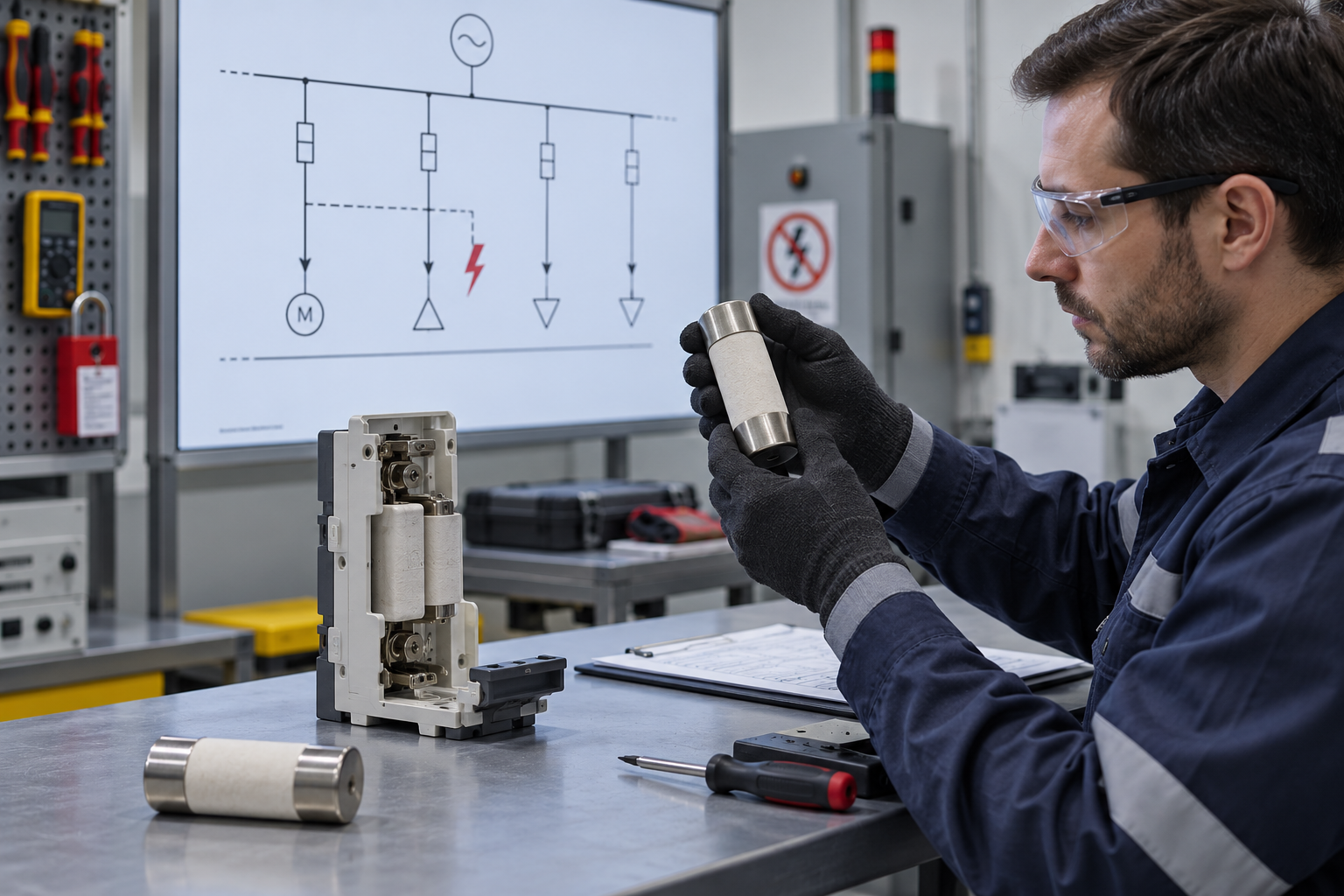 Engineer matching an HRC fuse assembly to available fault current and protection data